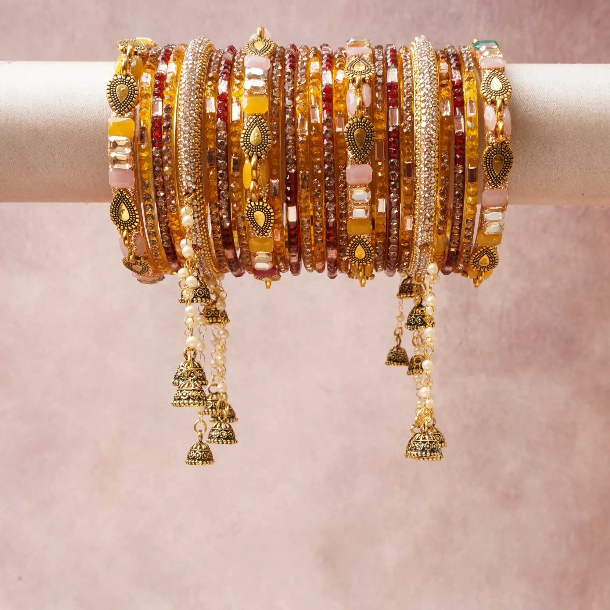 A commanding Multi colour anchors this beautiful set, enriched with accents of Ruby Red, Emerald Green, Clear (Diamond White), Amber Yellow, Pearl White that add depth and dimension.

Featuring a striking composition of Metal Alloy (Antiqued Finish), Glass/Crystal, Acrylic/Resin, Simulated Pearls, Cubic Zirconia, this set carries intricate craftsmanship and strong presence. Grand in form, it is created for moments that deserve to be marked.